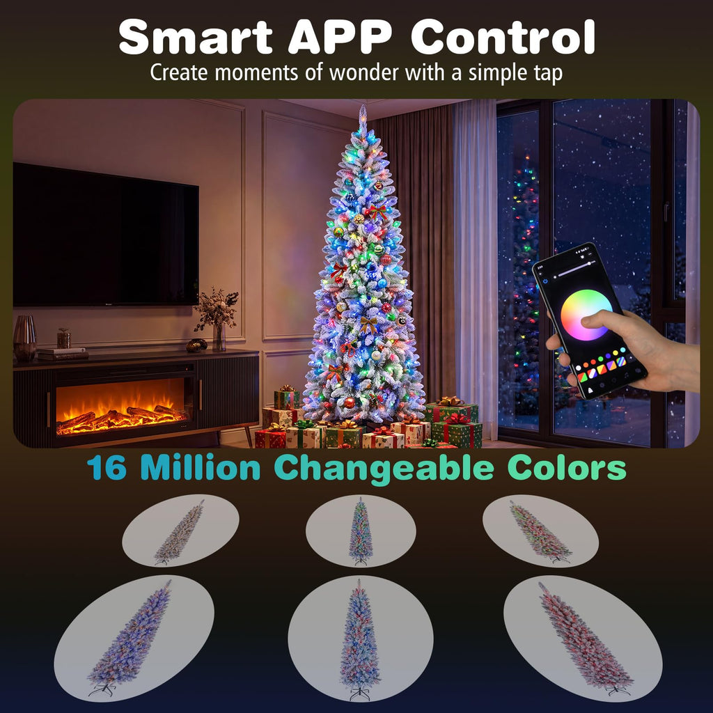 7.5FT Pre-lit Pencil Christmas Tree with Remote, APP Control, White