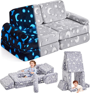 Star Modular Kids Play Couch for Toddlers 1-3,10 PC Glow-in-the-Dark