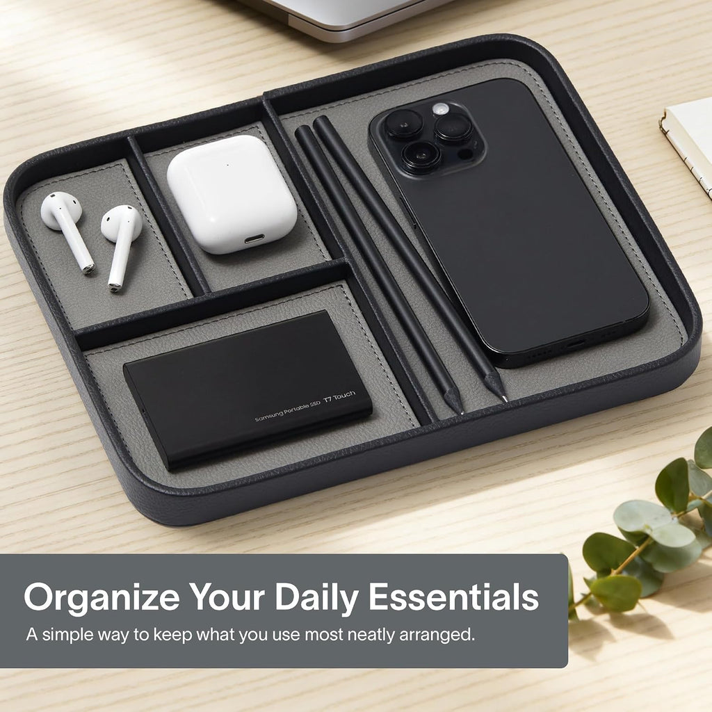 Nordik Leather Valet Tray - Medium EDC Tray - Pebble Black 9.5 x 7.9
