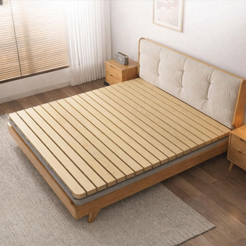 Scandinavian Natural Wood Slatted Roll-Up Bed Base, Japanese Tatami Style Platform, 74.8x31.5 Inch