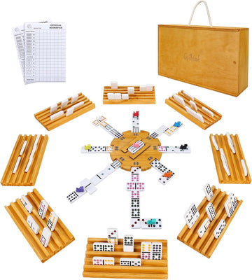 Double 12 Mexican Train Dominoes Set in Wooden Carry Case, Colored Dots Domino Set for Adults Kids and Family