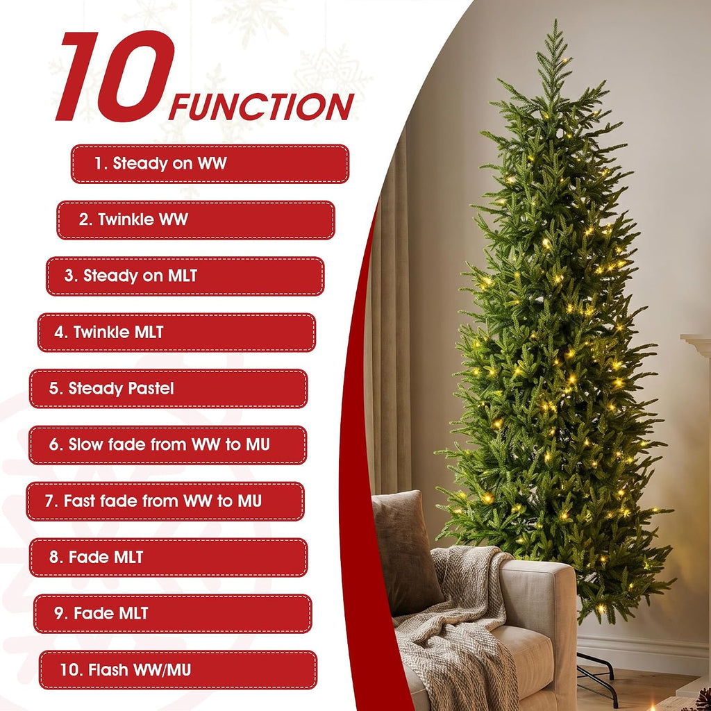 Artificial Norfolk Pine Tree, Prelit Christmas Tree with 200 Twinkling LED Lights, 398 PE Tips, Realistic Slim