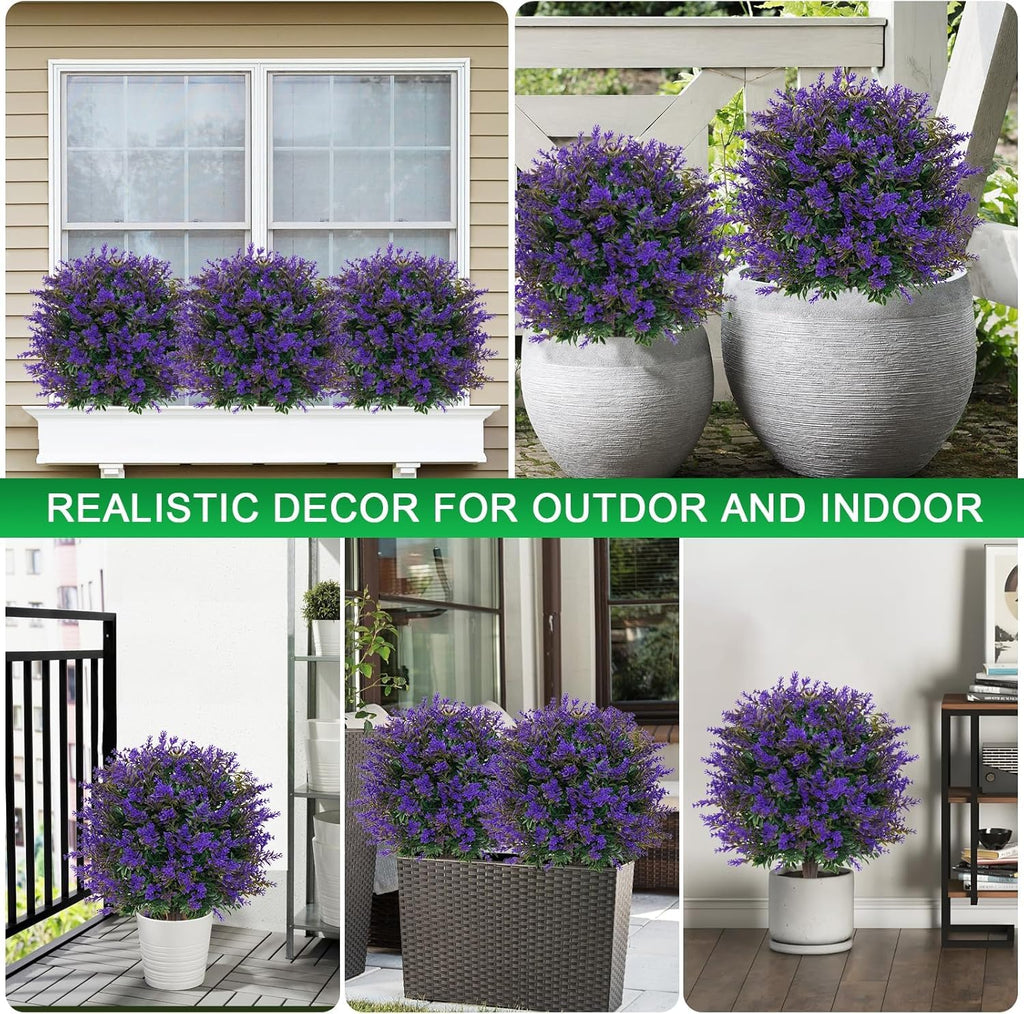 4Pcs Artificial Lavender Topiary Ball Trees, Boxwood Shrubs