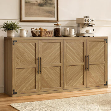 Large Modern Sideboard Buffet Cabinet with 4 Door, Storage Credenza | Modern Sideboard Buffet Cabinets, Large