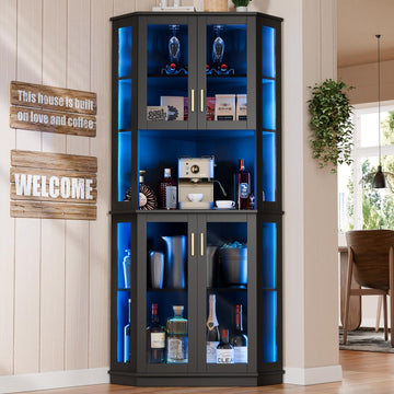 71'' Corner Wine Bar Cabinet, 5-Tier Tall Home Liquor Coffee Bar Cabinet
