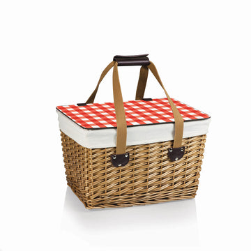 Canasta Wicker Picnic Basket, Classic Small Wicker Basket for 2 with Handwoven Willow Design, Removable and