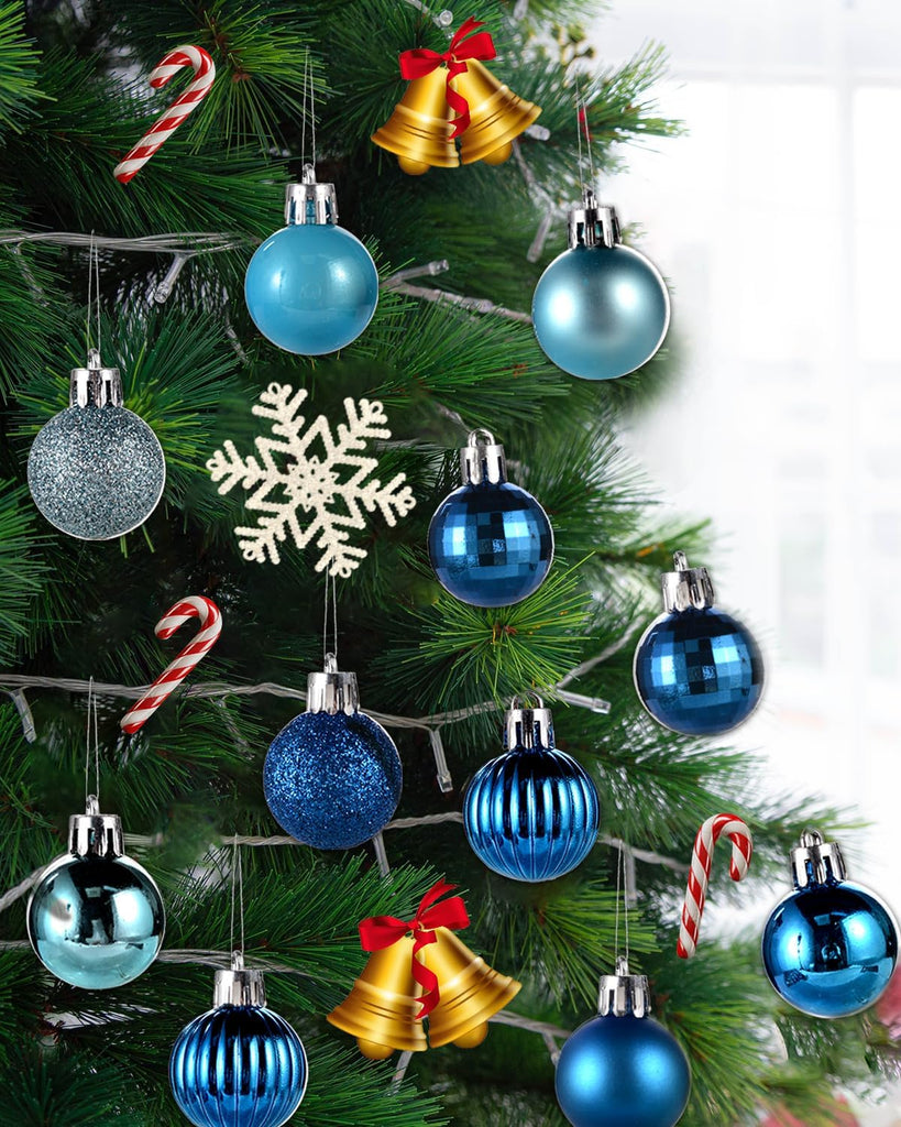 Mini Christmas Ornaments for Mini Tree - 3cm/1.18" Shatterproof Small Hanging Balls for Christmas in Blue - Set of 49
