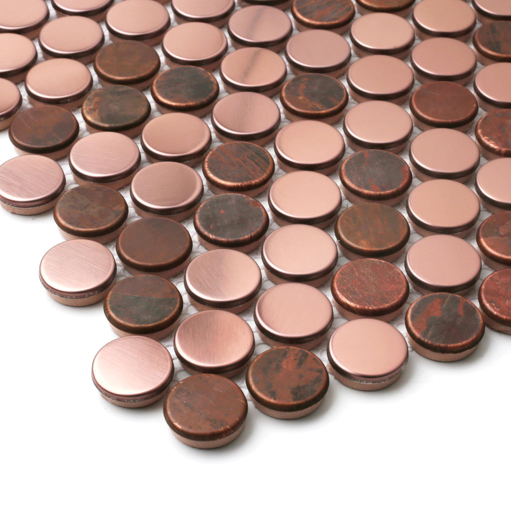 Copper Penny Round Tile Wall Backsplash Accents Penny Round Mosaic Tiles for Shower Floor (Box of 5 Sheets)