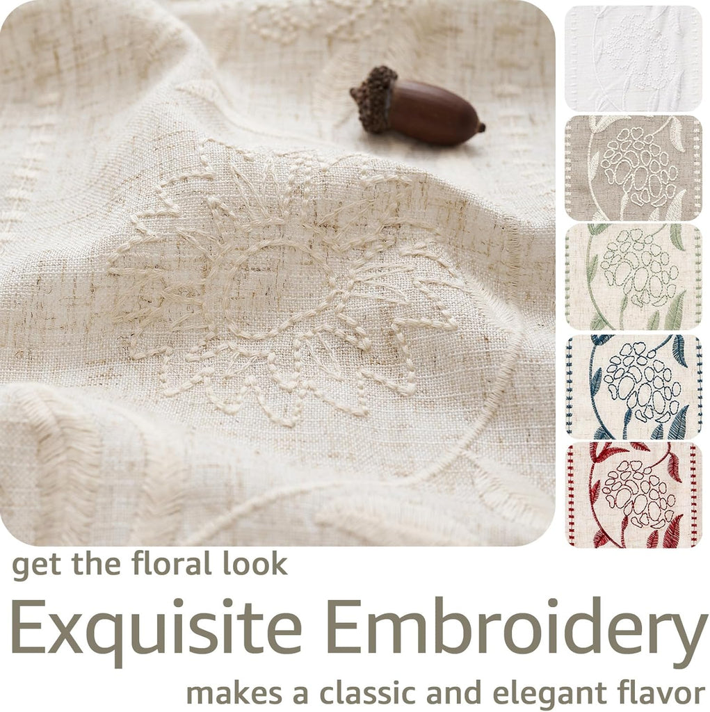 Winslow Linen Curtains for Bedroom 84 Inches Length Embroidered Bordered Floral Curtains for Living Room Farmhouse