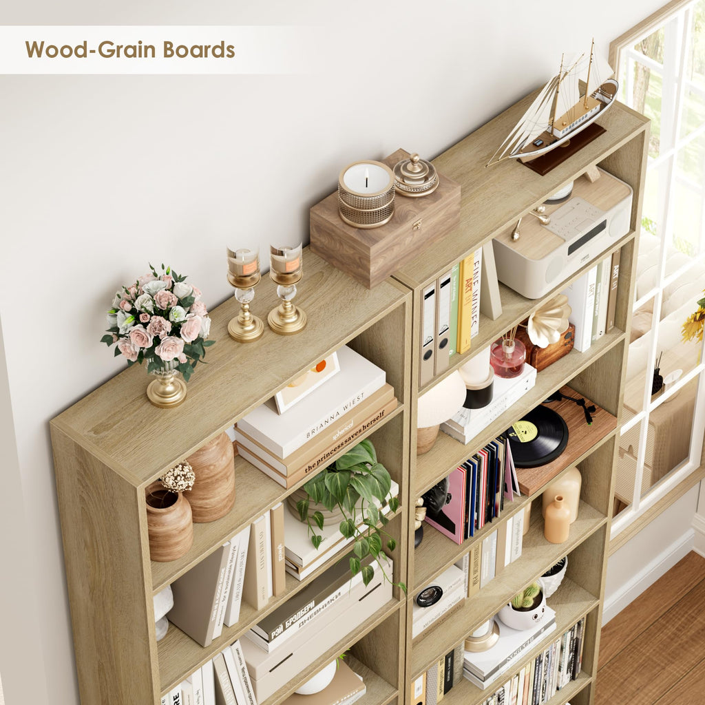 82" Tall Bookshelf Bookcase 7-Tier Open Display Shelves, Light Oak