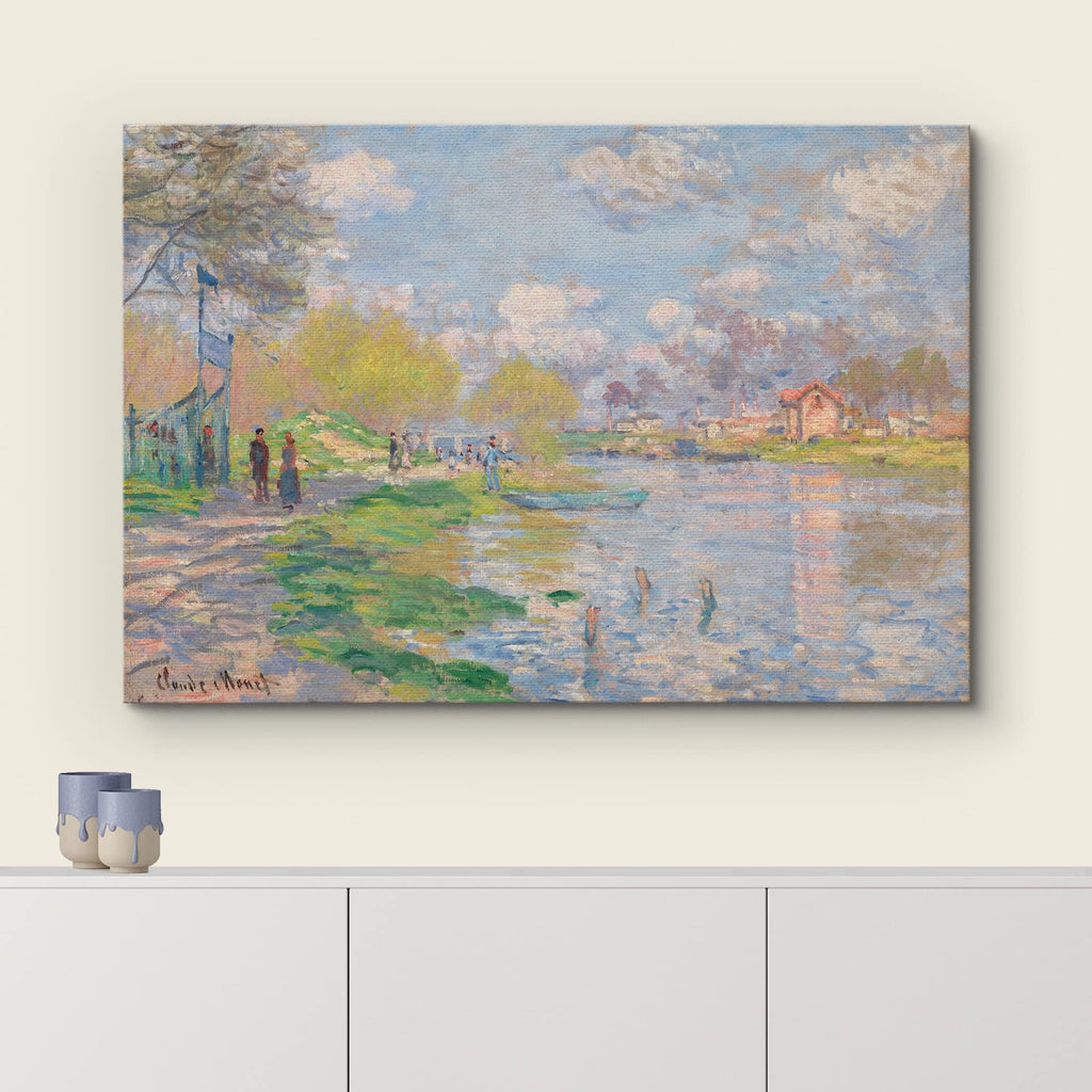 Canvas Print Wall Art Spring by The Seine by Claude Monet Historic Cultural Illustrations Impressionism Scenic