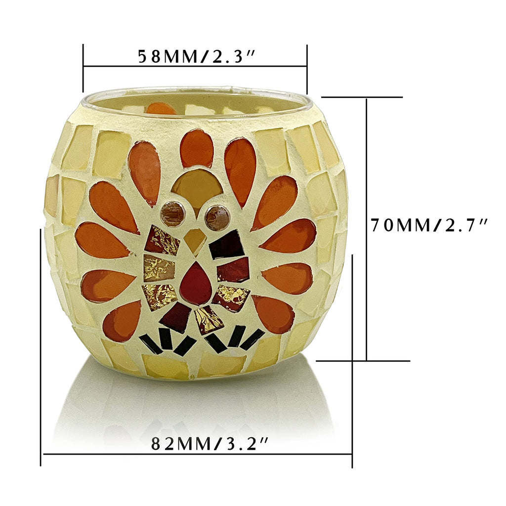 Thanksgiving Votive Candle Holder Set of 4, Mosaic Glass Tealight Holders with Turkey for Fall Table Centerpiece
