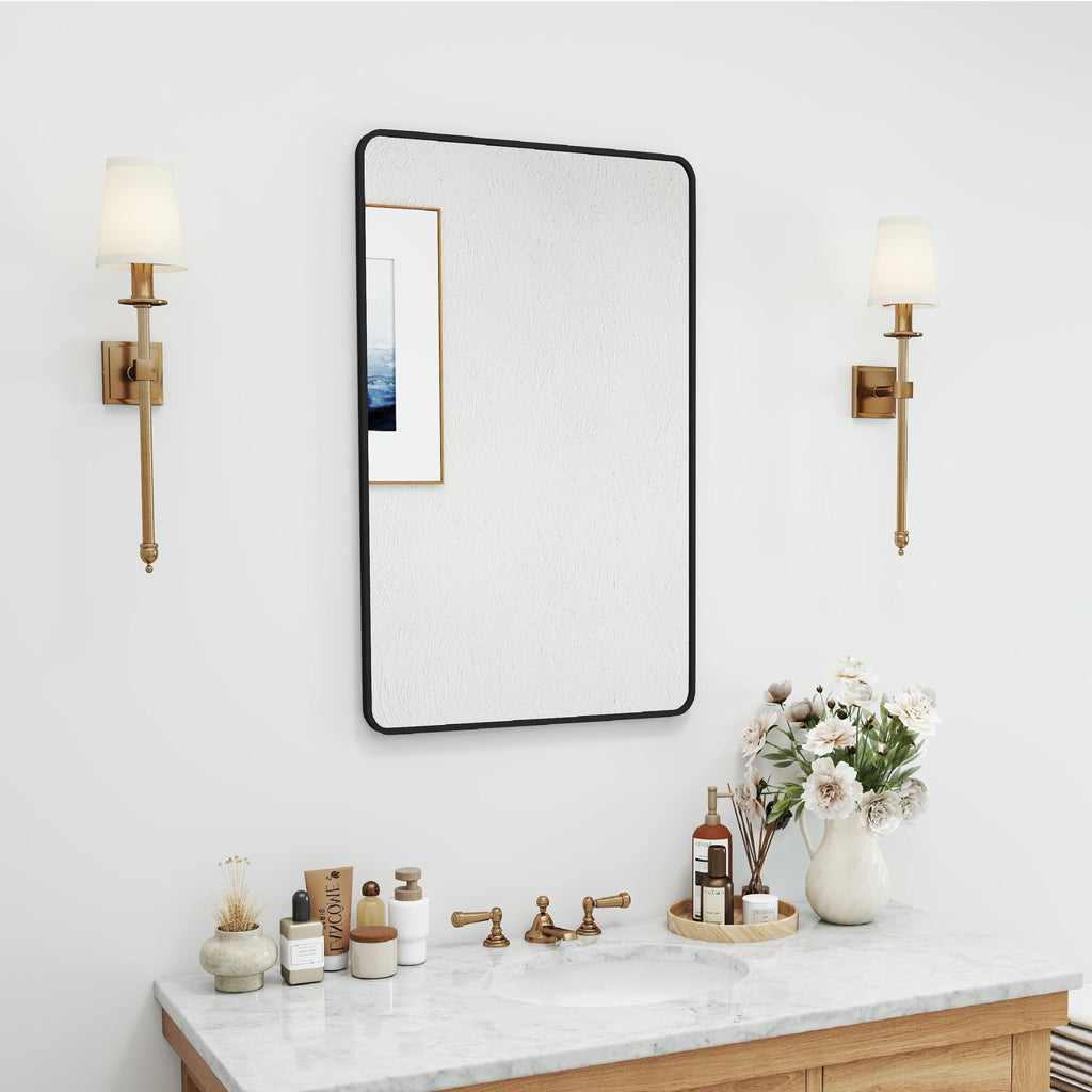 30x20 Bathroom Mirror Rect Wall Mounted Aluminum Metal Frame Black