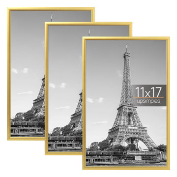 11x17 Poster Frame, Easy Slide-In Assembly, Gold, 3 Pack