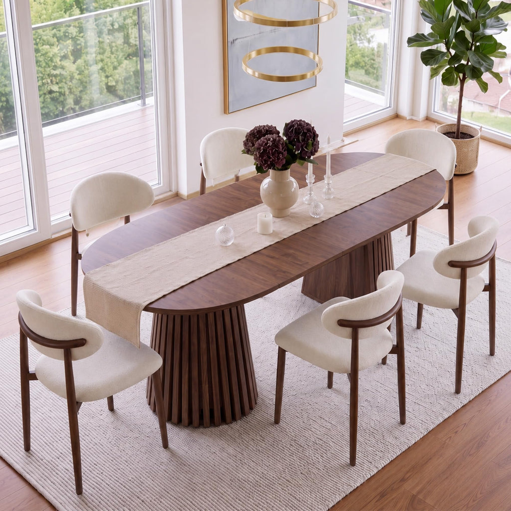 7-Piece, 70" Walnut Table with 6 Fabric Chairs