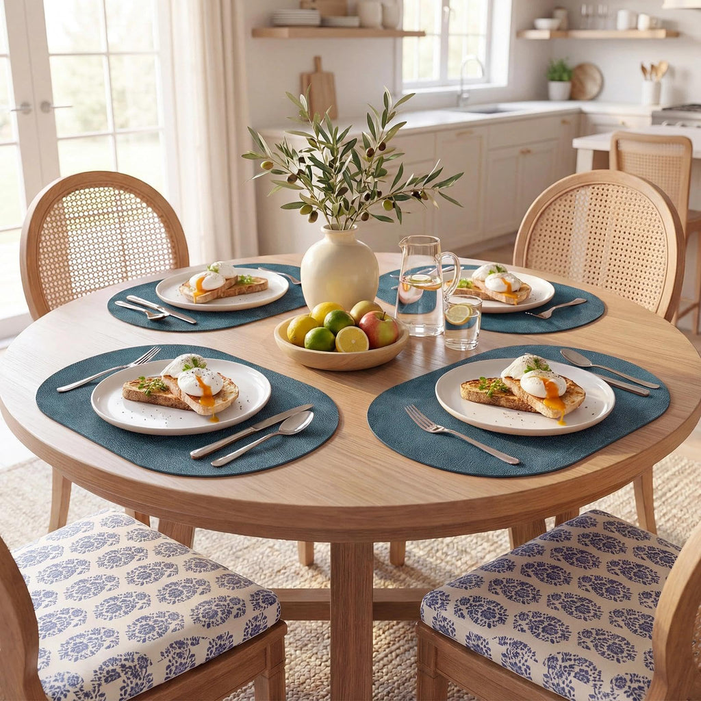Vinyl Faux Leather Oval Placemats, Set of 4, Navy Blue