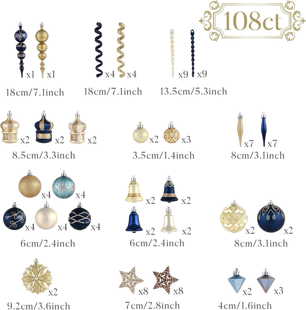 Christmas Tree Decorations Ball Ornaments Set - Set of 108
