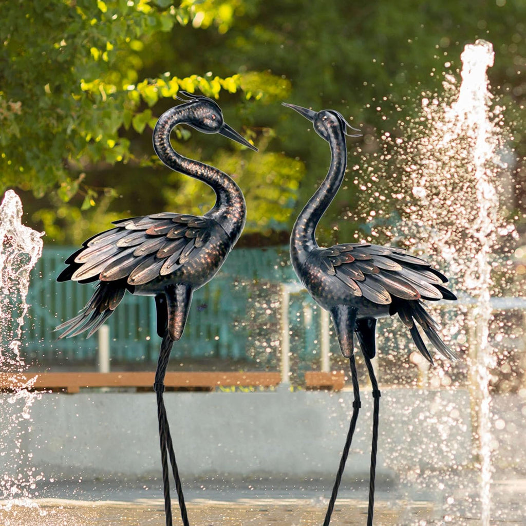 Metal Crane Garden Statue, Garden Sculptures & Statues, Bronze Crane Ornaments Yard Art for Backyard Patio Lawn