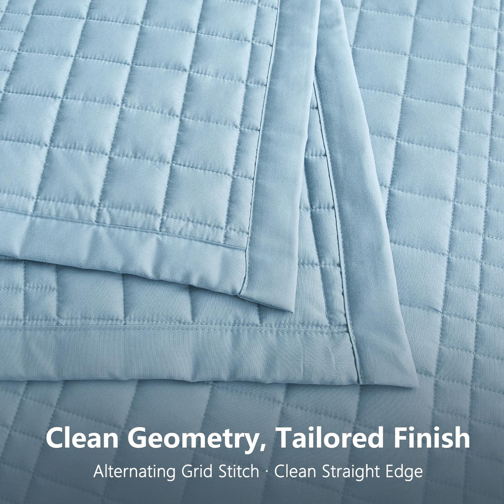 Oversized King Bedspreads 128x120, Grid Stitch, Blue Gray