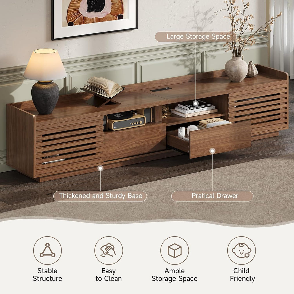 78.7" TV Stand for TVs Up to 85", Mid-Century Modern Entertainment Center with Sliding Doors and Adjustable Shelves