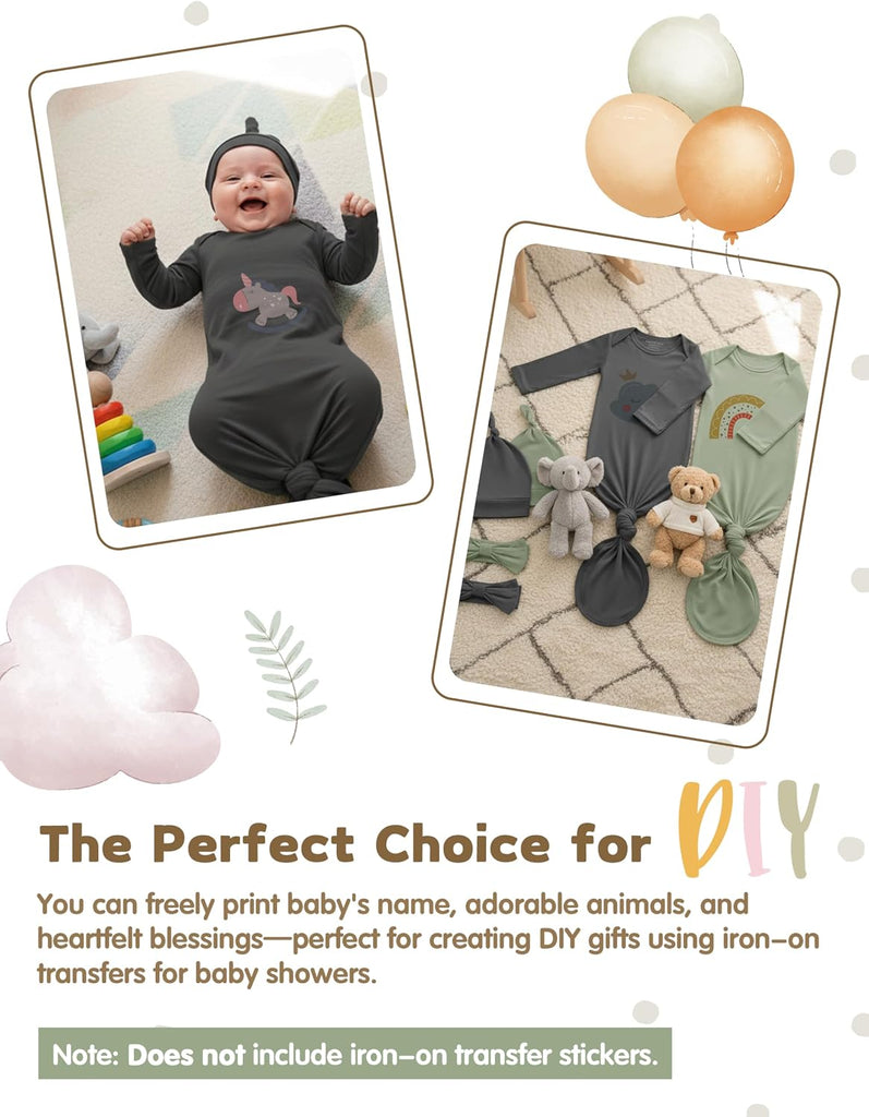 Knotted Gown 2Pack, Soft Breathable Baby Sleep Gown for Boys Girls, Infant Baby Coming Home Hospital Outfit
