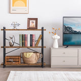 Bookshelf, 3-Tier Industrial Bookcase, Rustic Open Book Shelf, Wood and Metal Horizontal Bookshelves