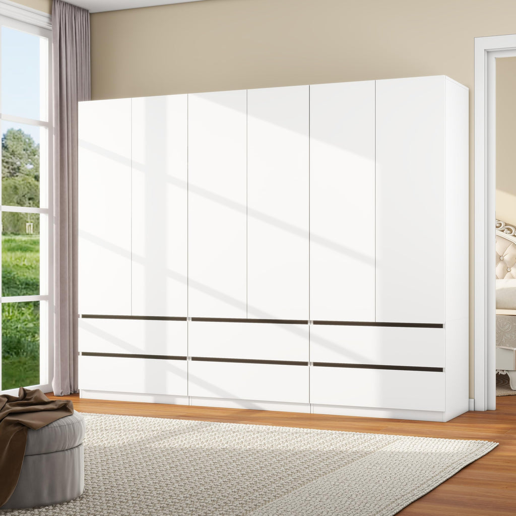 White Armoire Wardrobe Closet with 6 Drawers: 75" H x 95" W