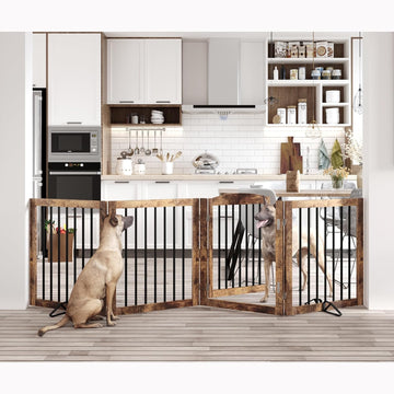 96" x 30", No-Assembly Wooden Dog Gate with Door, Rustic Brown