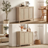 Rattan Buffet Cabinet with Storage 43.5" Sideboard Cabinet with 3 Doors & Adjustable Shelves Wood Sideboard Credenza