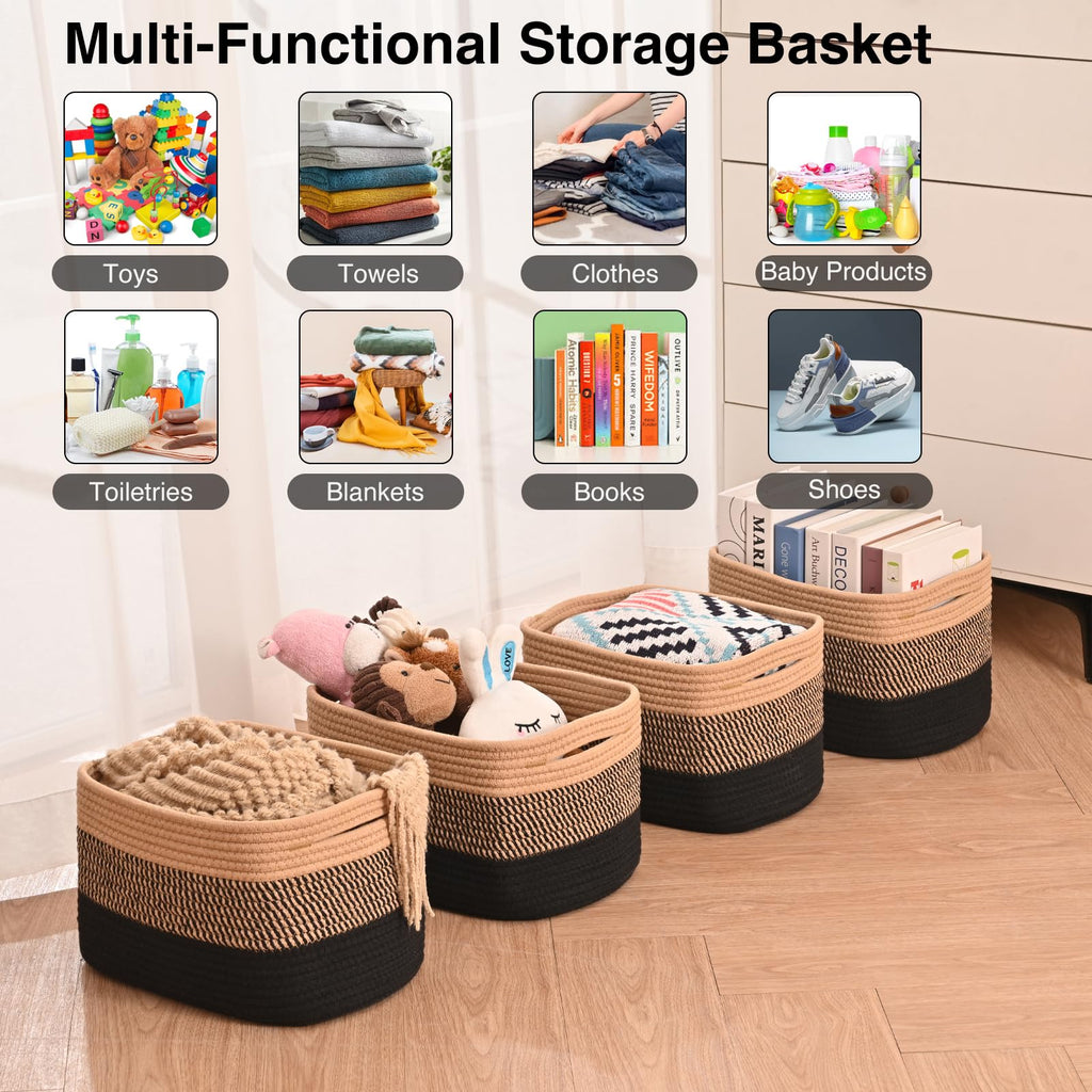 Storage Baskets for Organizing 12.5x9.1x7.9 Gradient Black & Jute