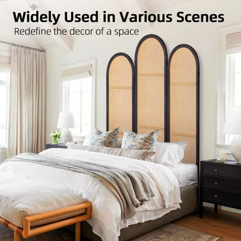 3 Panel Rattan Room Divider Screen, Boho Folding Privacy Screen