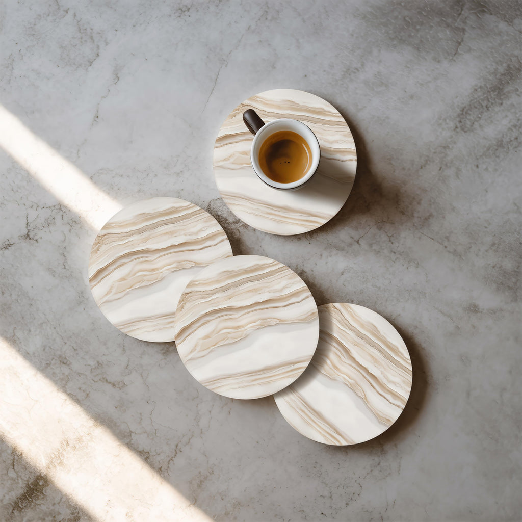 Absorbent Marble Look Ceramic Drink Coasters Set of 6 with Holder