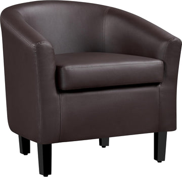 Accent Chairs, Faux Leather Barrel Armchairs Espresso
