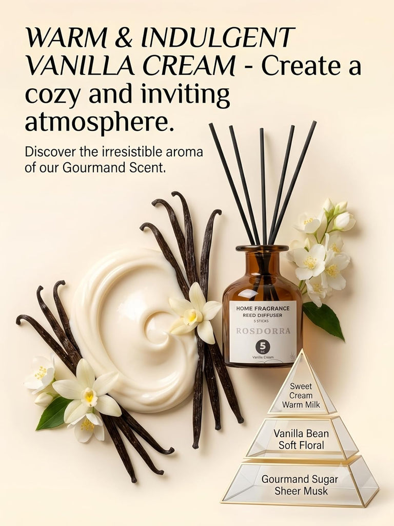 Reed Diffuser Set, 5oz, Vanilla Cream Cozy Scent - Set of 5
