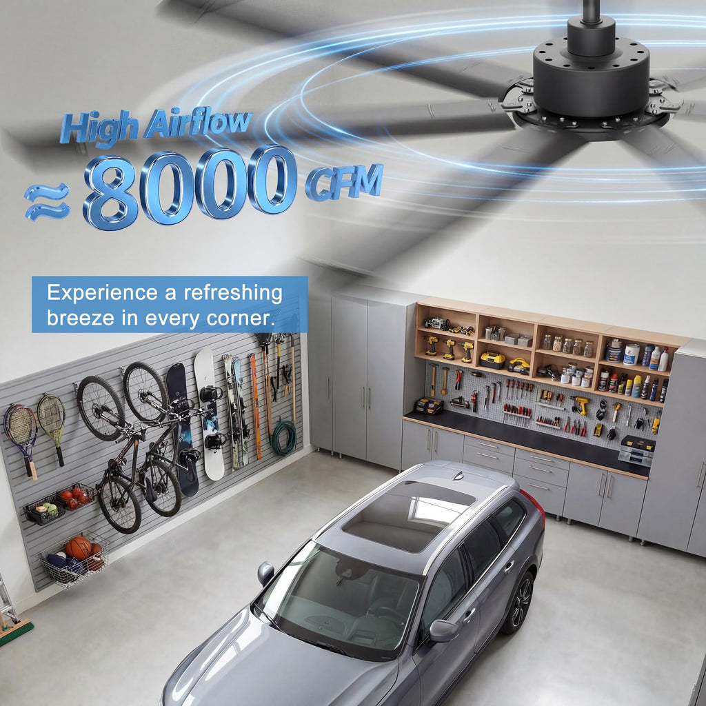 72'' Industrial Ceiling Fan No Light, Garage, Black
