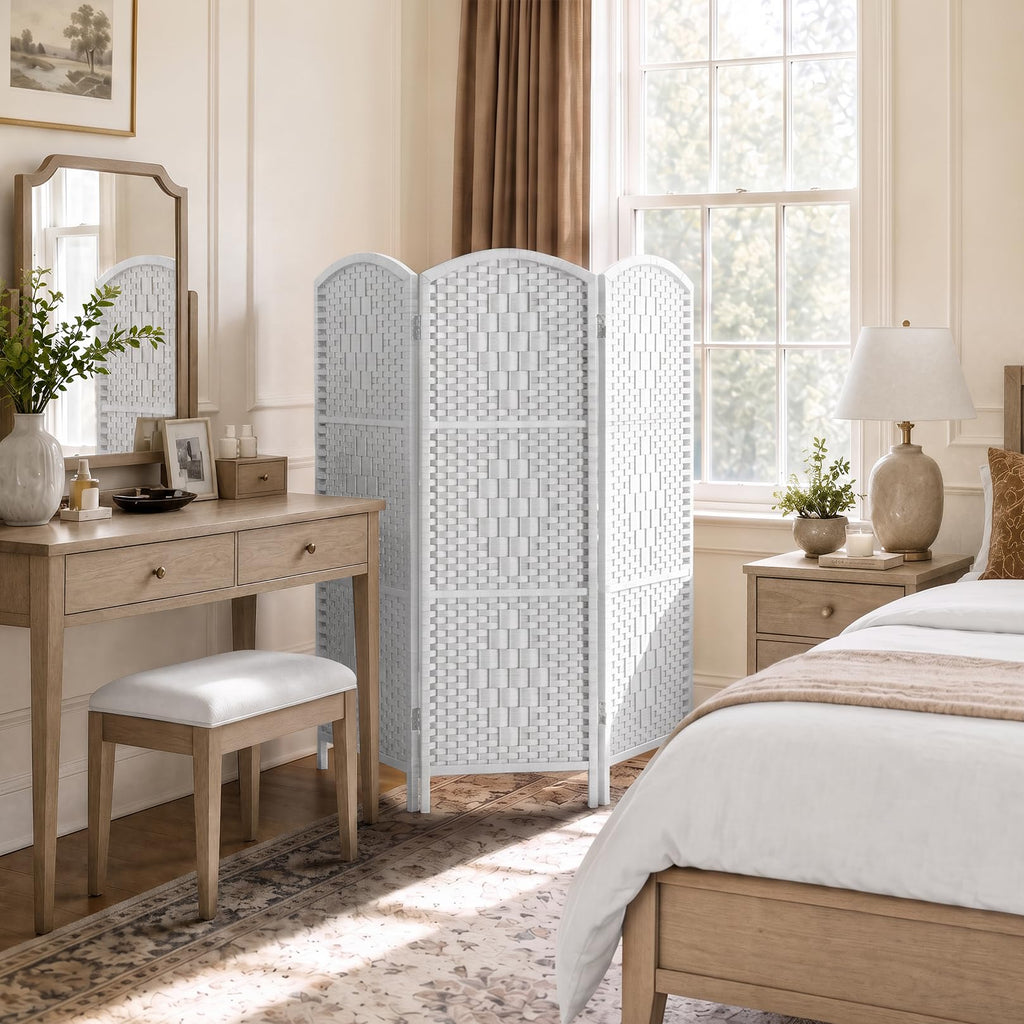 Room Divider, Short Folding Privacy Screen Panel, 3 Panel, White