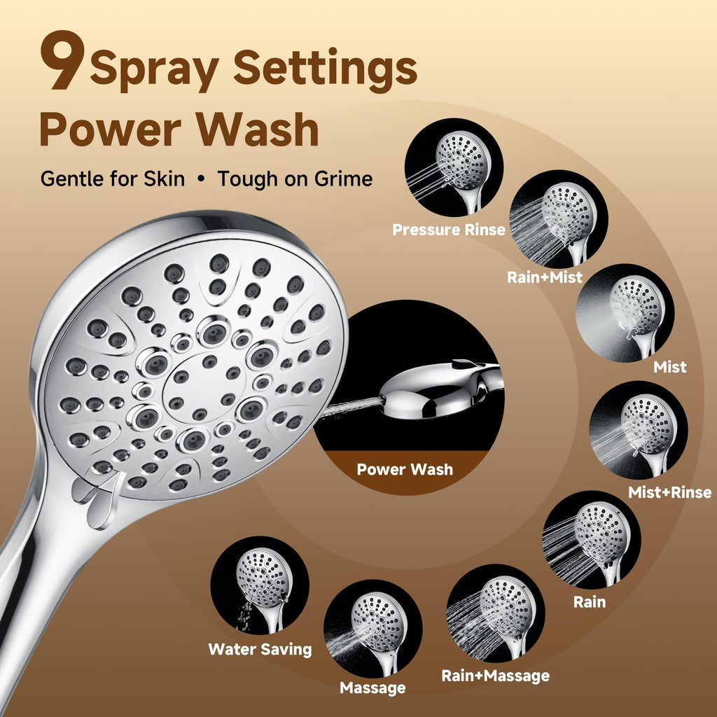 Rain Shower System with Handheld, High Pressure Dual Shower Head Combo, 9-Spray Modes, Adjustable Slide Bar &