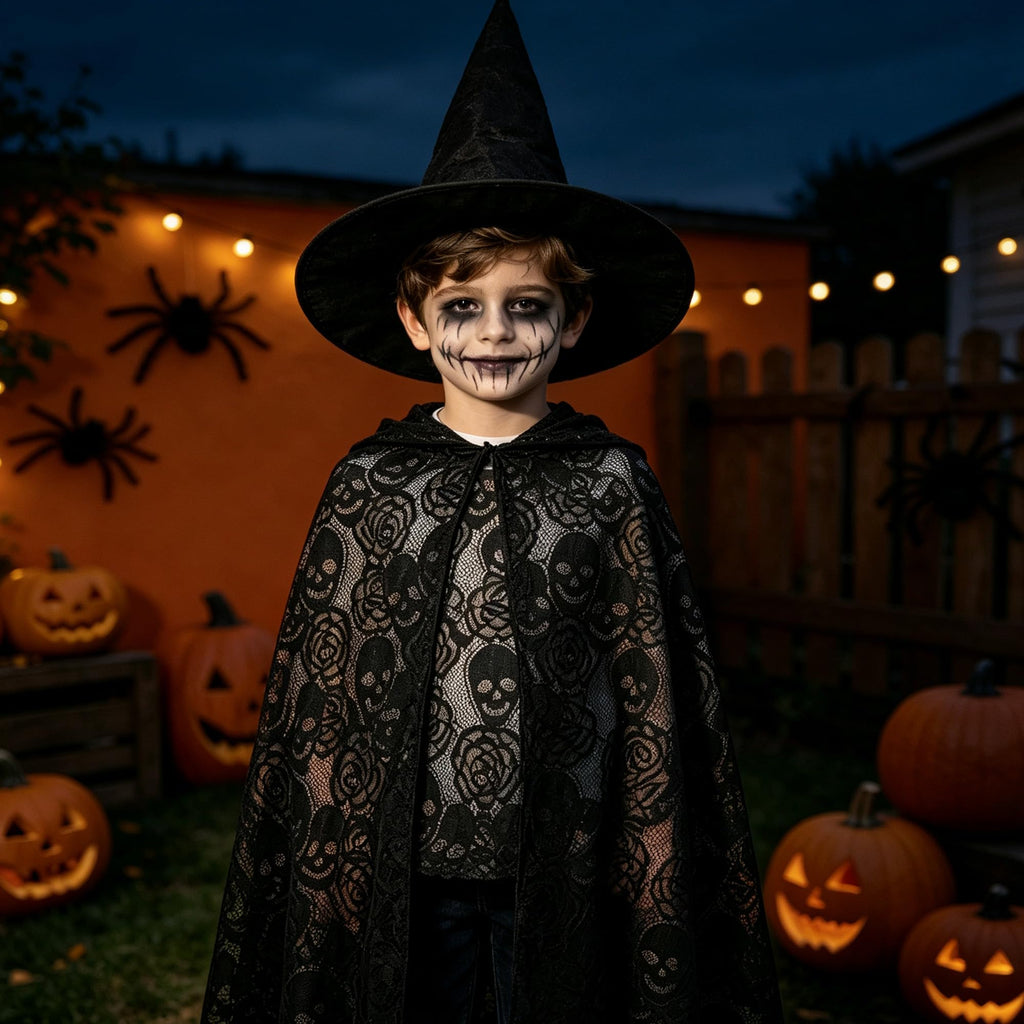 Black Lace Fabric, 60"*36" Skull Pattern, Allover Nylon Material, Soft Touch for Halloween Party, DIY Sewing Garment