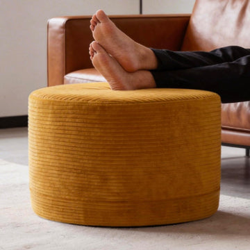 Round Ottoman Pouf, Plush Corduroy Foot Stool with High-Density Memory Foam, 3-in-1 Footrest Extra Seating Side Table
