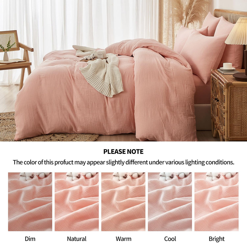 100% Muslin Cotton Blush Pink Duvet Cover Set Fluffy Solid Bedding