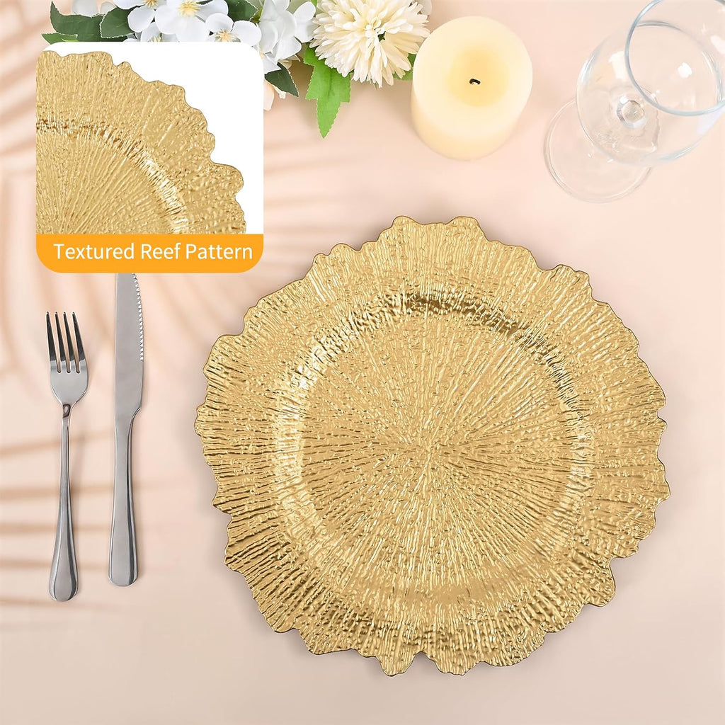 Gold Charger Plates Bulk, 13" Reef Plate Chargers - Set of 50