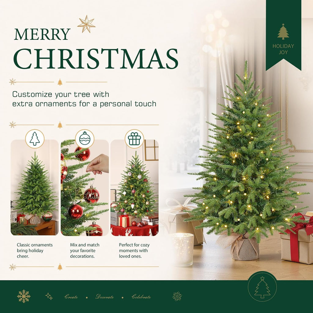 3ft Prelit Artificial Mini Christmas Tree for Tabletop Desk Decor