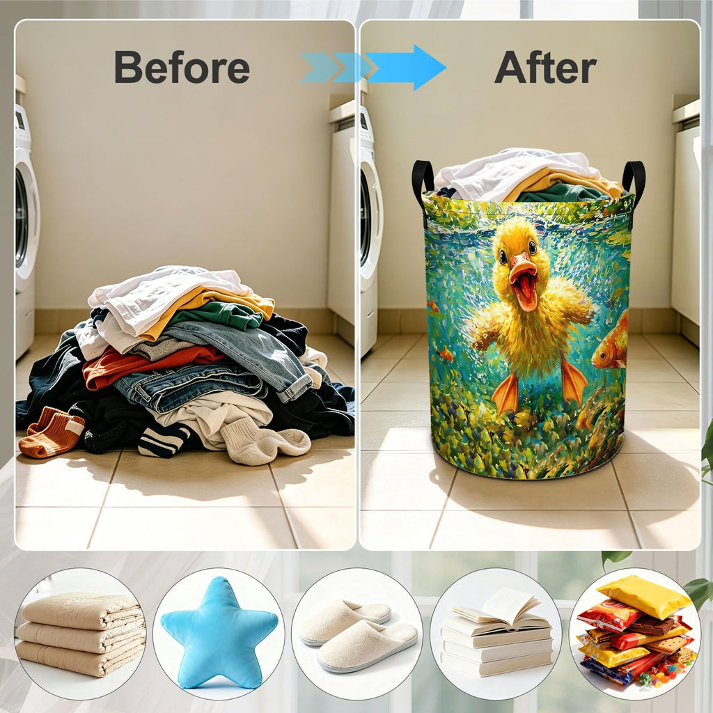 Duck Fish Laundry Basket Foldable Laundry Hamper With Handles Clothes Storage Bucket Organizer Laundry Bag Bathroom