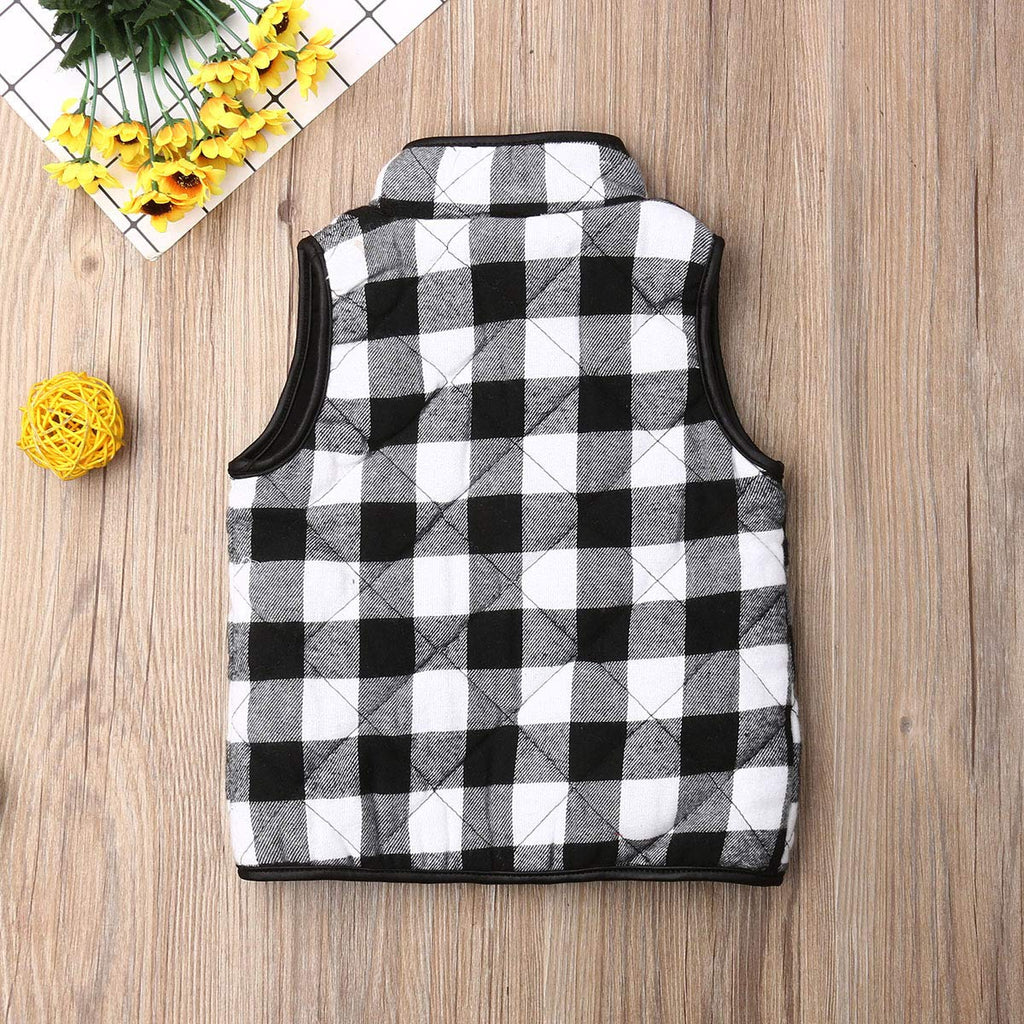 Toddler Baby Girls Winter Warm Vest Clothes Buffalo Plaid Jacket Kids Puffer Quilted Gilet Coat
