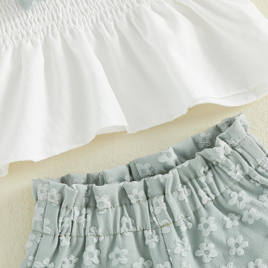 Toddler Girl Summer Outfit Baby Girl Smocked Ruffle Sleeveless Shirt Top and Shorts Set 2 Piece Outfits