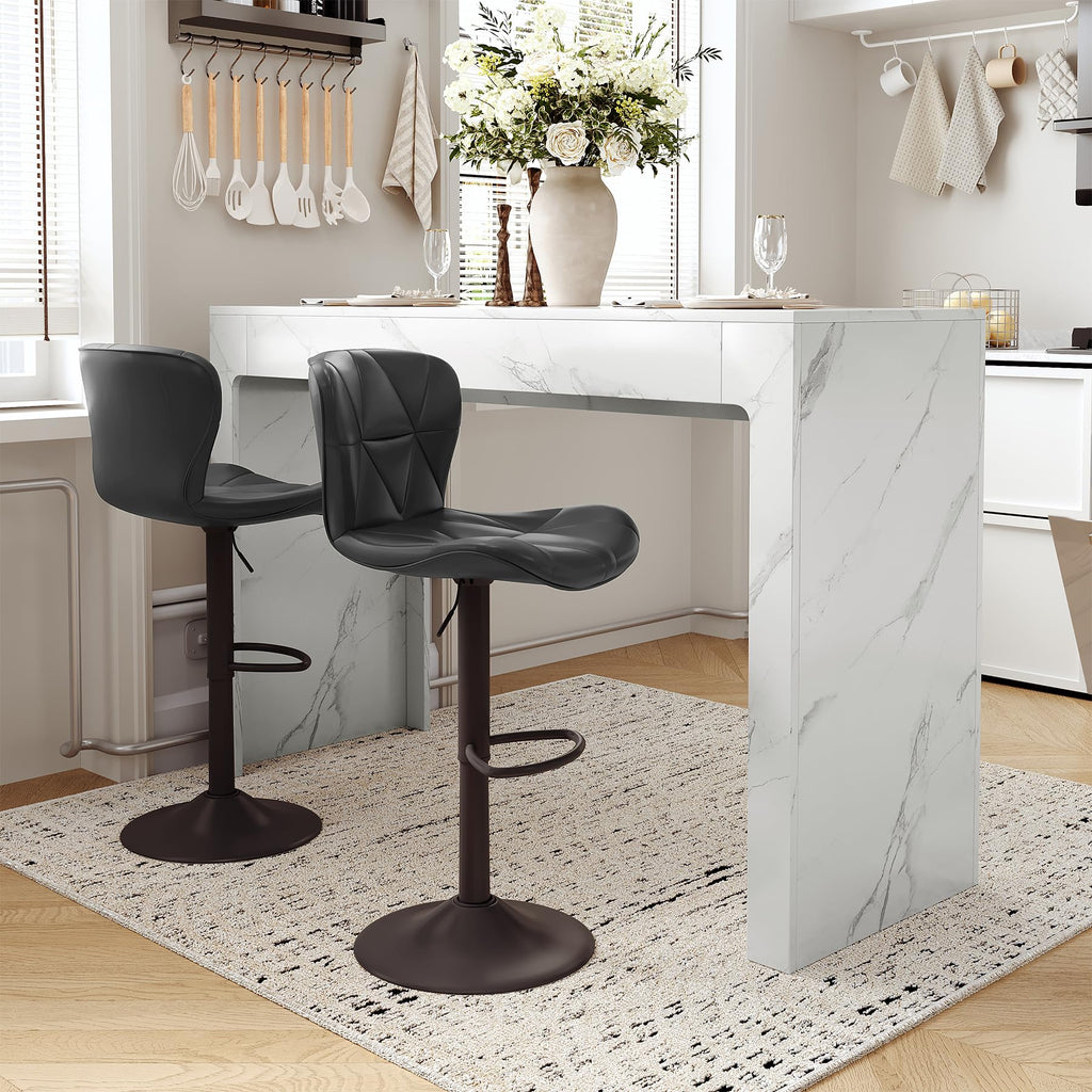 3-Piece Counter Height Bar Table Set, 55 Inch Marble Pub Dining Table & 2 White Swivel Adjustable Bar Stools, PU
