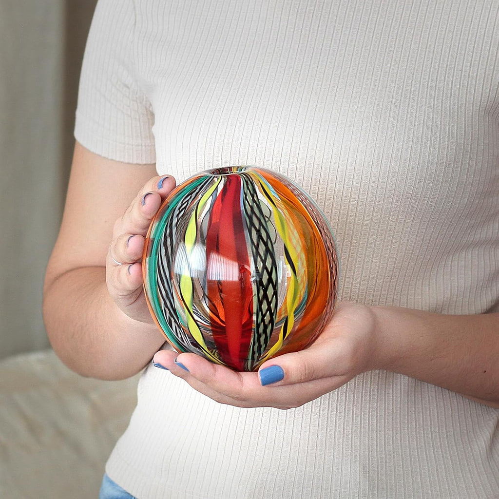Murano Style Glass Vase Hand Blown Colored Canes Boho Effect Home Decor