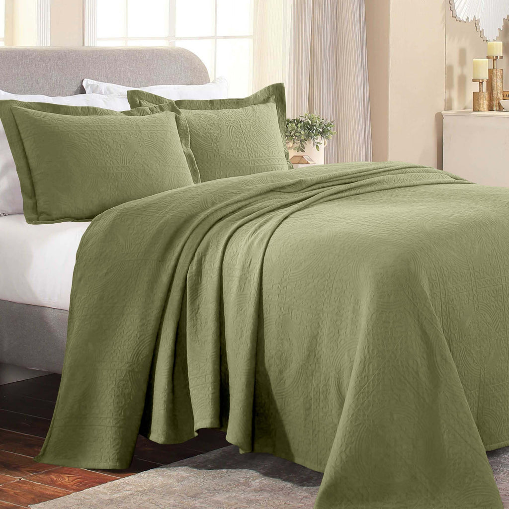 Cotton Bedspread, Jacquard Woven Matelasse Bedding Twin, Sage
