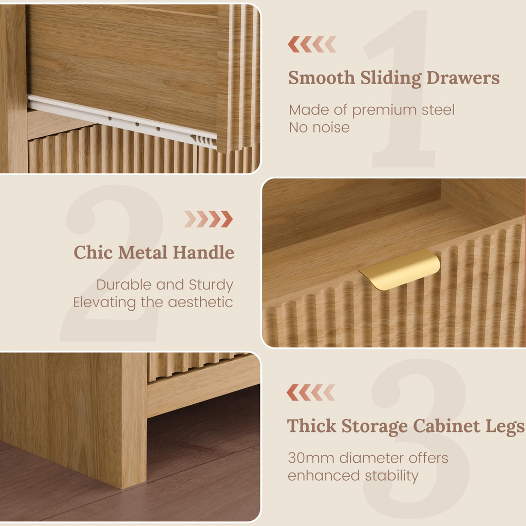 55" Fluted Sideboard Buffet Cabinet with Storage, Modern Credenza Oak