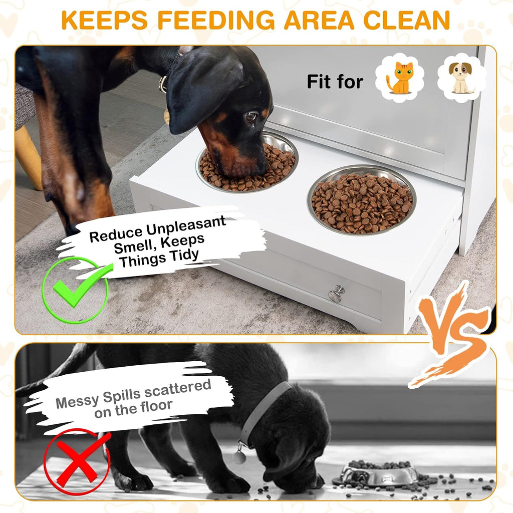 Pet Feeder Station, Dog Food Storage Container with Double Pull Out Dog Bowls, Pet Food Toy Organizer Cabinet, Pet